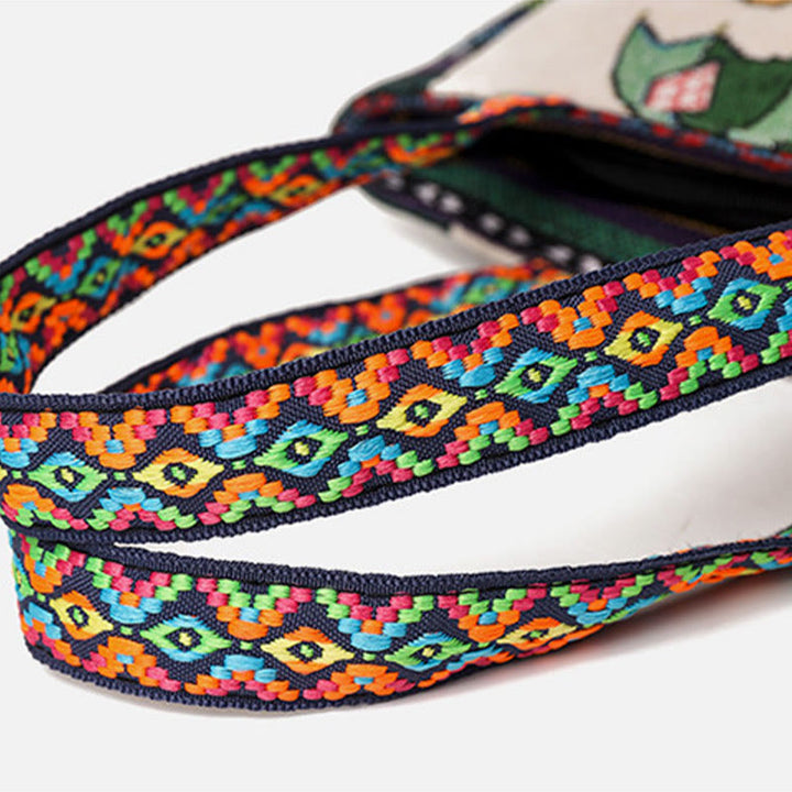 Buddha Stones Elephant Butterfly Embroidered Large Capacity Canvas Tote Bag Shoulder Bag - image 5