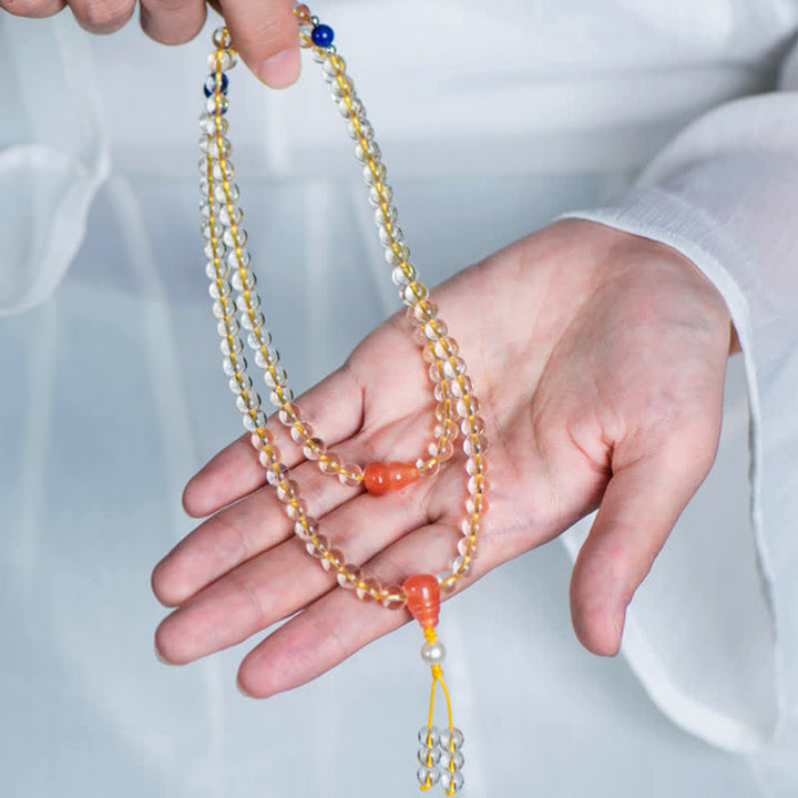 Buddha Stones 108 Mala Beads 925 Sterling Silver Natural Citrine Red Agate White Jade Prosperity Charm Bracelet - image 15