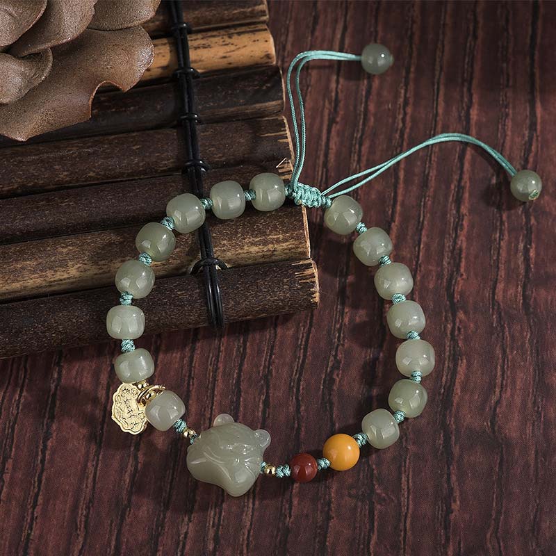 Chinese Zodiac Tiger Jade Blessing String Bracelet - image 2