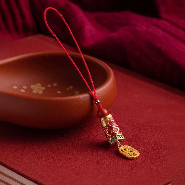 Buddha Stones Koi Fish Cinnabar Attracting Wealth Wish Ruyi Charm Luck Phone Hanging Decoration - image 5