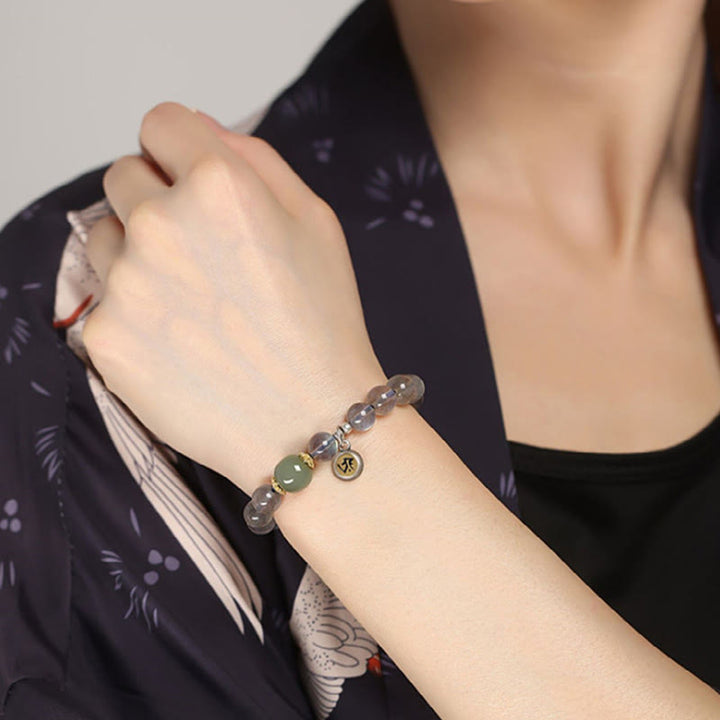 Buddha Stones Chinese Zodiac Natal Buddha 925 Sterling Silver Natural Moonstone Hetian Jade Positive Bracelet - image 5
