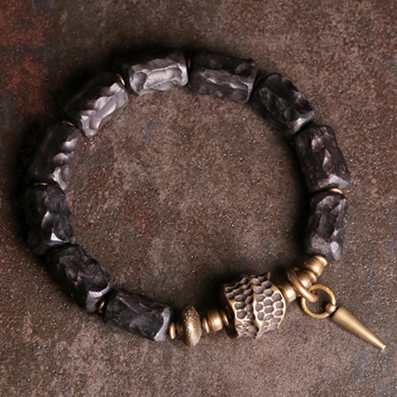 Buddha Stones Ebony Wood Copper Balance Protection Couple Bracelet - 18cm - image 0