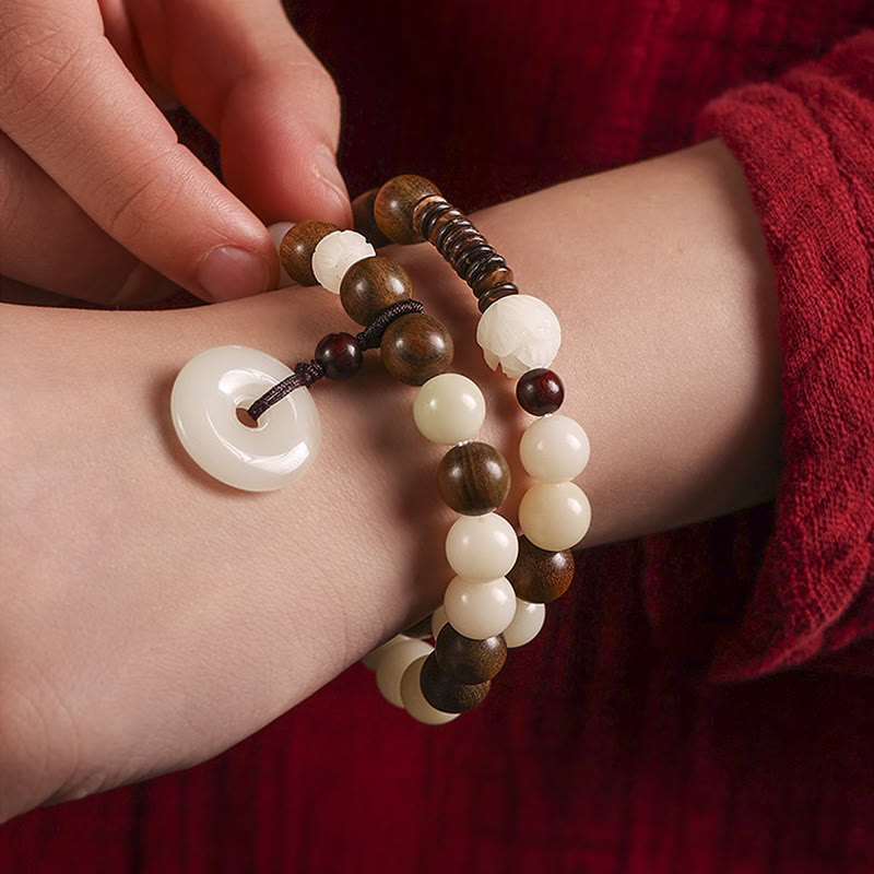 Buddha Stones Bodhi Seed Green Sandalwood Lotus Peace Buckle Harmony Double Wrap Bracelet - image 8