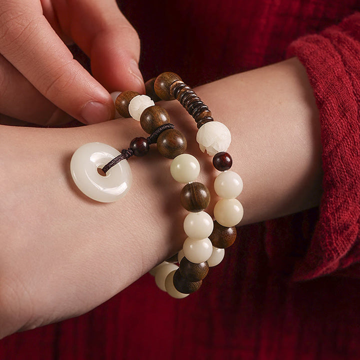 Buddha Stones Bodhi Seed Green Sandalwood Lotus Peace Buckle Harmony Double Wrap Bracelet - image 8