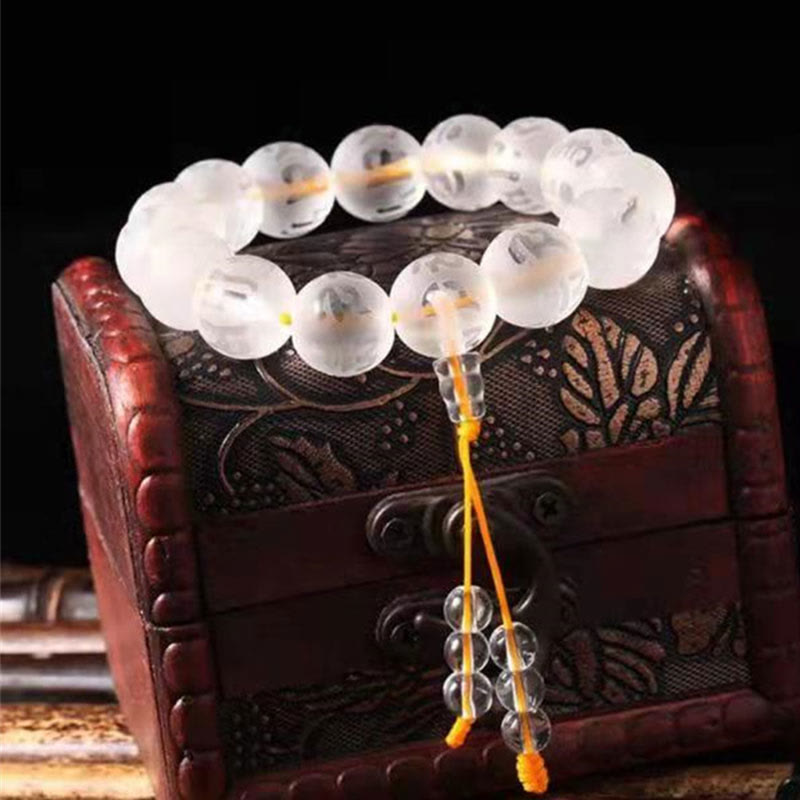 Buddha Stones Tibet White Crystal Black Onyx Om Mani Padme Hum Meditation Bracelet - image 11