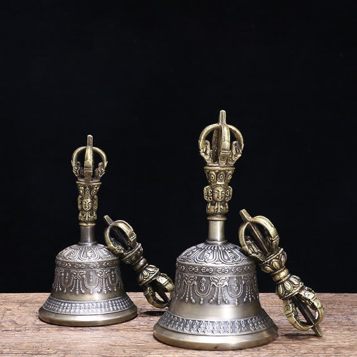Buddha Stones Tibetan Meditation Bell and Vajra Dorje Copper Enlightenment Decoration Set - image 0