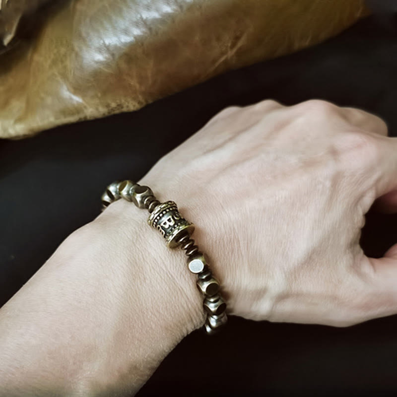 Buddha Stones Tibetan Om Mani Padme Hum Carved Copper Brass Amulet Focus Bracelet - image 11