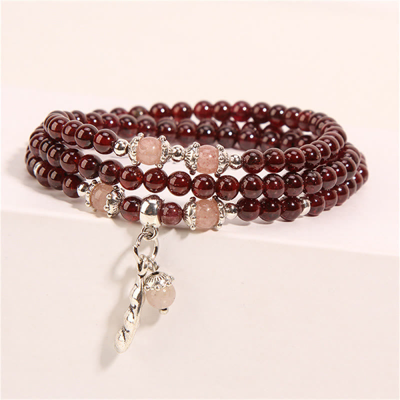 Buddha Stones Natural Garnet Strawberry Quartz Green Beans PiXiu Protection Triple Wrap Bracelet - image 2