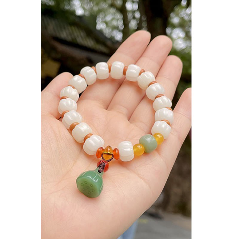 Buddha Stones Natural Bodhi Seed Red Agate Bodhi Calm Harmony Engraved Pumpkin Bead Lotus Bracelet - image 11