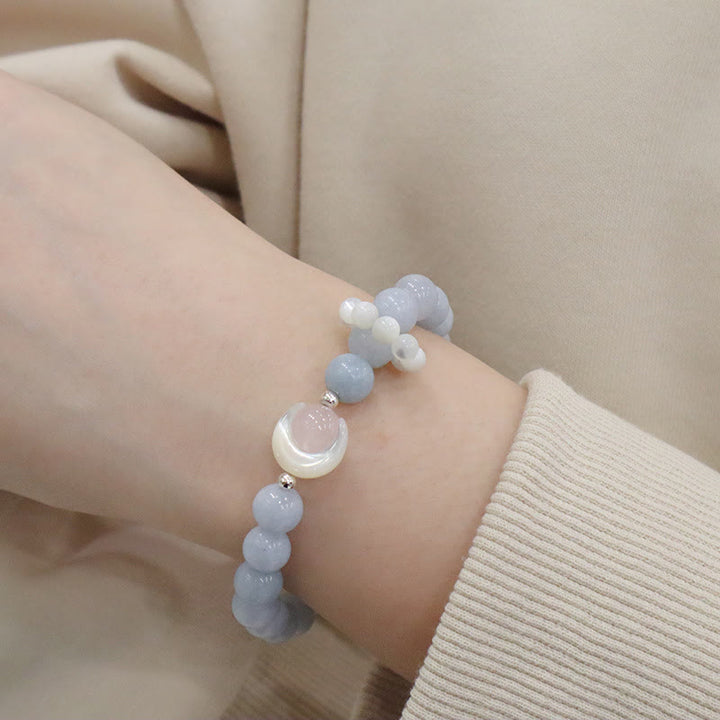 Buddha Stones 925 Sterling Silver Natural Amethyst Aquamarine Pink Crystal Cat's Eye Healing Crescent Moon Bracelet - image 10