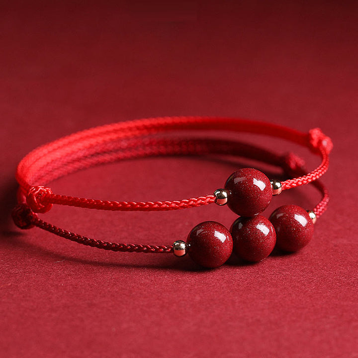 Buddha Stones Natural Lucky Cinnabar Bead Blessing String Bracelet Anklet - image 1