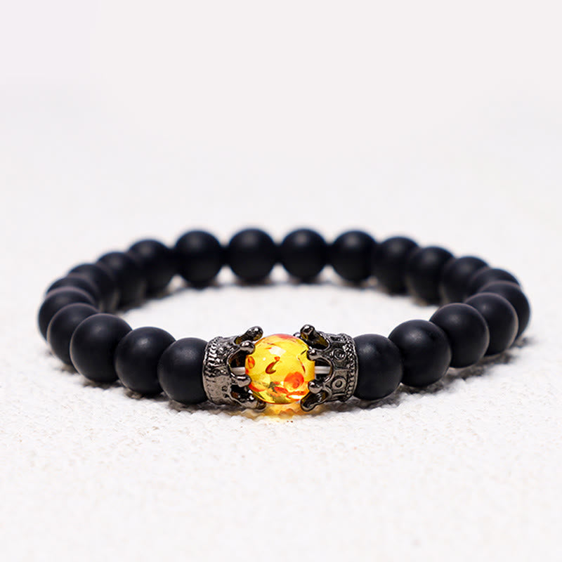 Buddha Stones Natural Stone King&Queen Crown Healing Energy Beads Couple Bracelet - Matte Agate - image 10