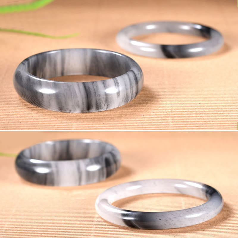 Buddha Stones Natural Ink Color Golden Silk Jade Wealth Bracelet Bangle - image 6