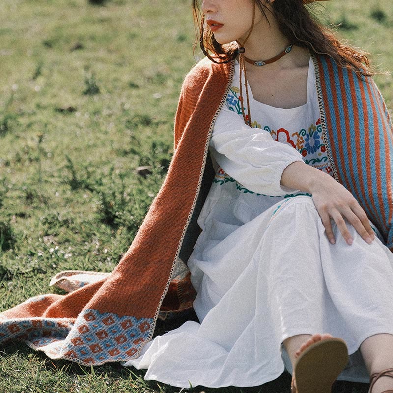 Buddha Stones Tibetan Shawl Striped Diamond Pattern Winter Warm Soft Scarf - image 13