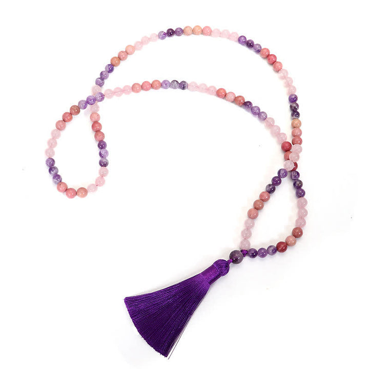 Buddha Stones 108 Mala Beads Amethyst Rose Quartz Spiritual Healing Tassel Bracelet - Necklace - image 6