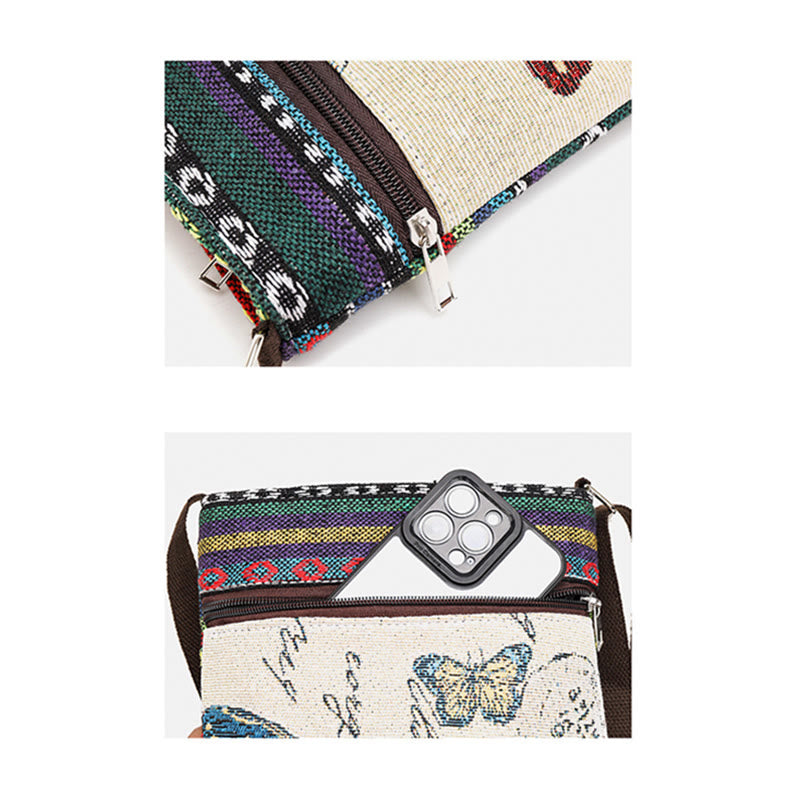 Buddha Stones Elephant Butterfly Embroidered Canvas Tote Bag Shoulder Bag Crossbody Bag - image 18