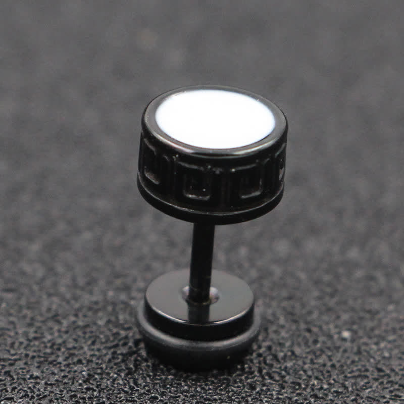 Buddha Stones Cool Men Titanium Steel Balance Round Stud Earrings - Black - 8mm - image 6