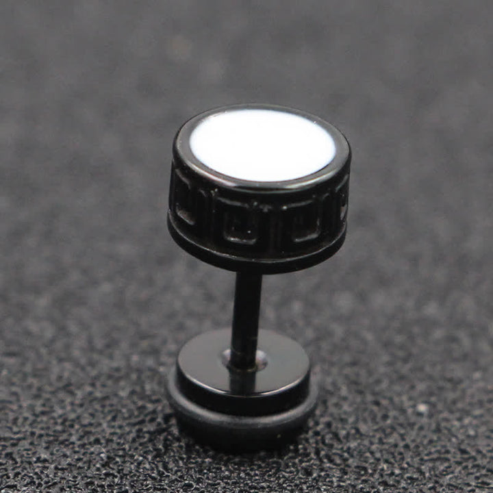 Buddha Stones Cool Men Titanium Steel Balance Round Stud Earrings - Black - 8mm - image 6