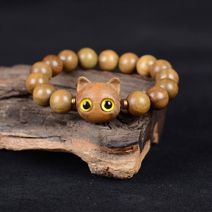 Buddha Stones Ebony Wood Green Sandalwood Red Sandalwood Lovely Cat Balance Bracelet - image 4