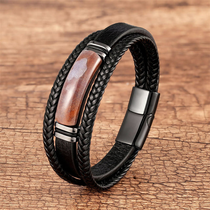 Buddha Stones Natural Stone Green Agate Power Multilayered Braided Leather Bracelet - Agate - 23cm - image 4