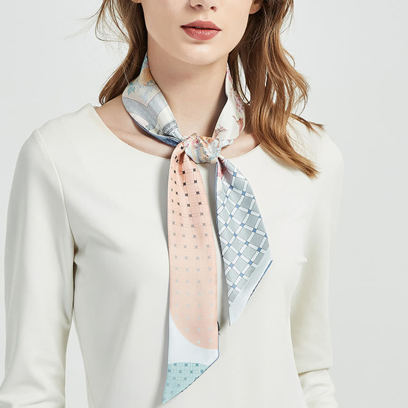 Buddha Stones Dunhuang Frescoes Mountains Sunset Floral Pattern 100% Mulberry Twilly Silk Neck Hair Scarf - image 12