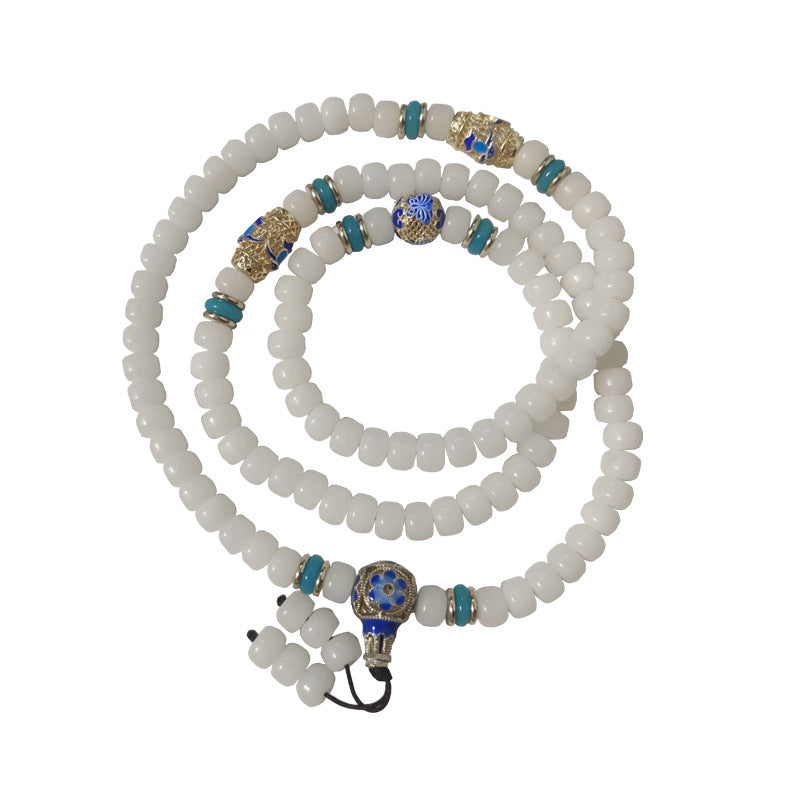 Buddha Stones Natural White Bodhi Seed Mala 108 Beads Wealth Bracelet - image 4