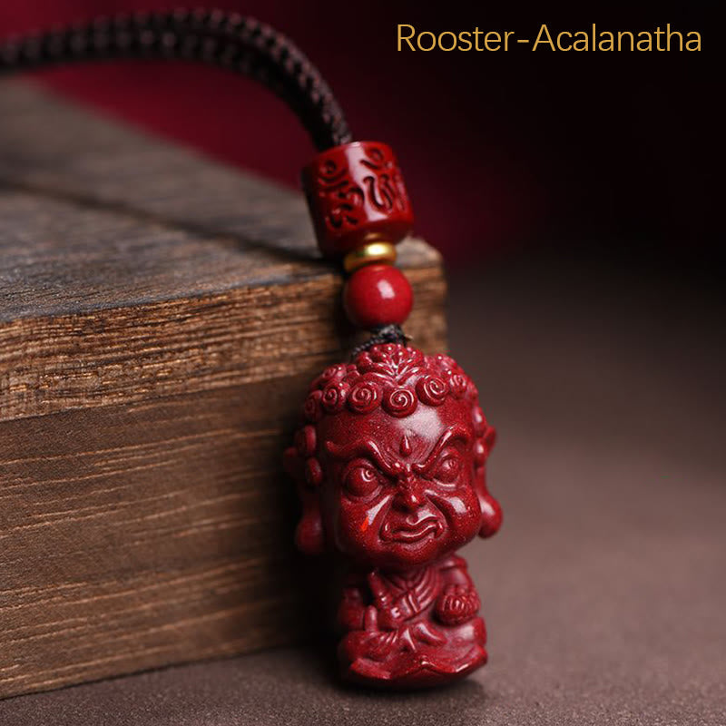 Buddha Stones Chinese Zodiac Natal Buddha Natural Cinnabar Amulet Keep Away Evil Spirits Necklace Pendant - Rooster-Acalanatha - image 18