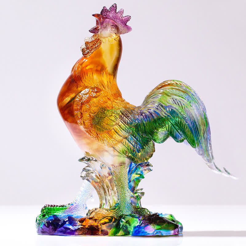 Buddha Stones Handmade Liuli Crystal Rooster Art Piece Home Decoration - image 8