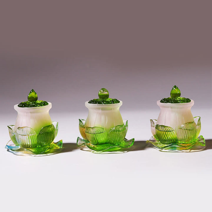 Buddha Stones Feng Shui Lotus Handmade Liuli Crystal Art Piece Home Office Offering Decoration - image 5