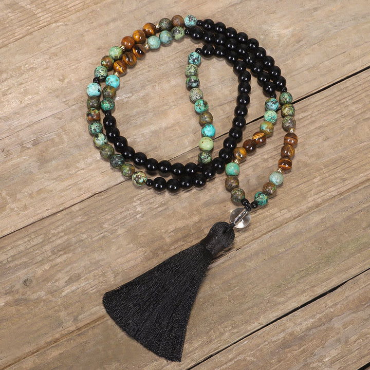 Buddha Stones 108 Mala Beads Natural Stone Tiger Eye Turquoise Protection Strength Bracelet Necklace - image 6