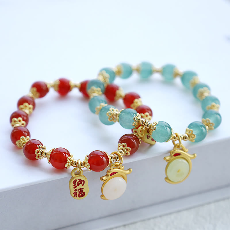 Buddha Stones Year of the Dragon Red Agate Green Aventurine Peace Buckle Fu Character Lucky Fortune Bracelet - image 12