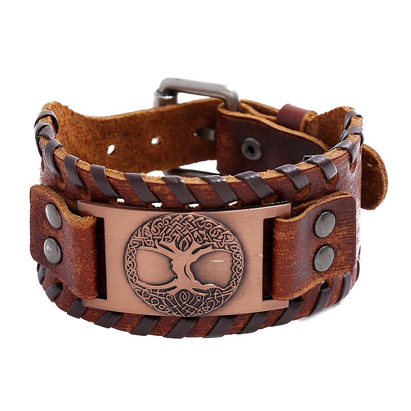 Buddha Stones Lucky Tree Of Life Balance Leather Bracelet - Brown - image 0
