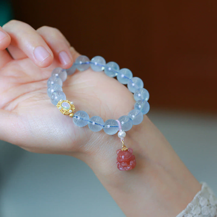 Buddha Stones Natural Aquamarine Red Agate Pearl Beads Healing Charm Bracelet - Aquamarine - image 0