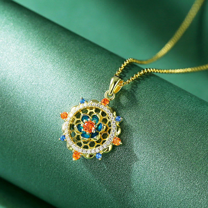 Buddha Stones 925 Sterling Silver Lotus Flower Colorful Zircon New Beginning Necklace Pendant - image 0