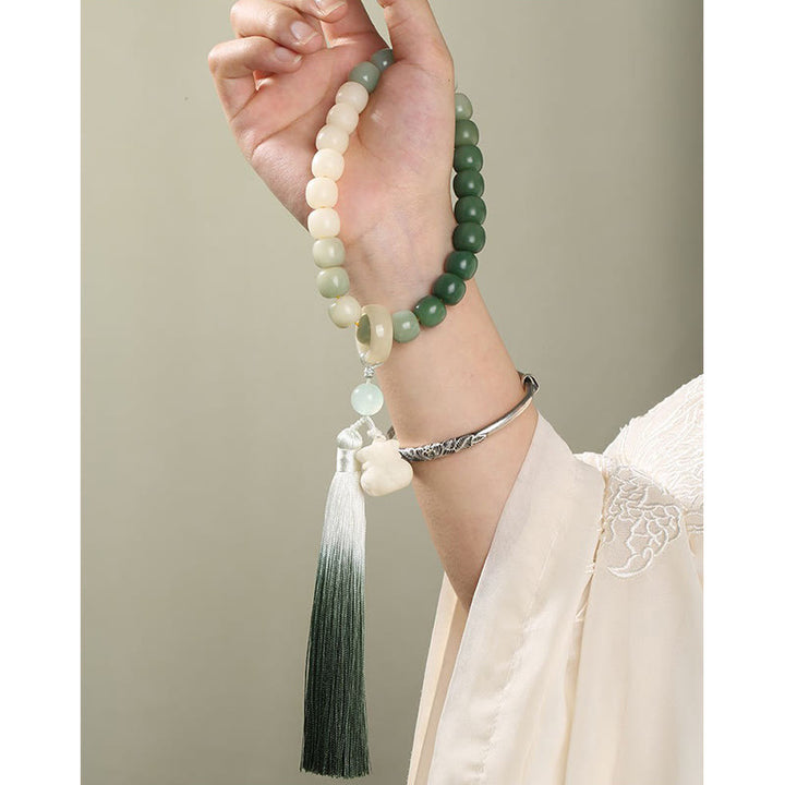 Buddha Stones Natural Gradient Bodhi Seed Fortune Money Bag Lotus Wisdom Tassel Wrist Mala - image 3