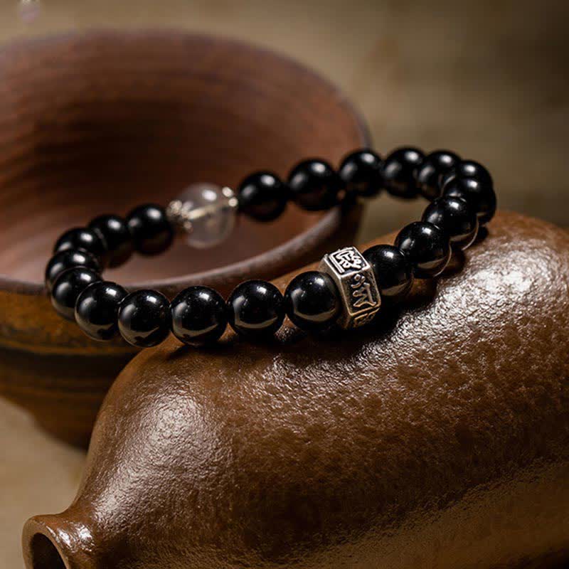 Buddha Stones Chinese Zodiac Natal Buddha 925 Sterling Silver Black Obsidian Moonstone Strength Bracelet - image 13
