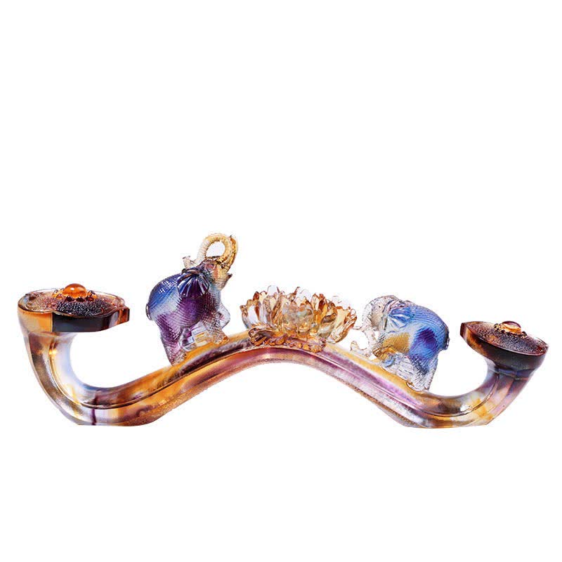 Buddha Stones Handmade Liuli Crystal Ruyi Elephant Art Piece Home Decoration With Crystal Base - image 5