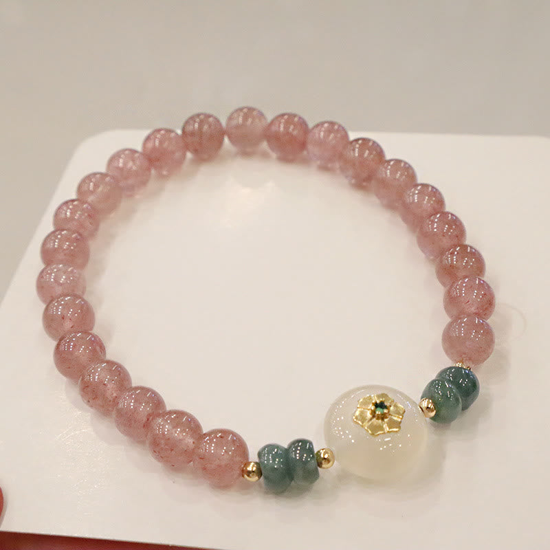 Buddha Stones Natural Strawberry Quartz Chalcedony Jade Healing Bracelet - image 5