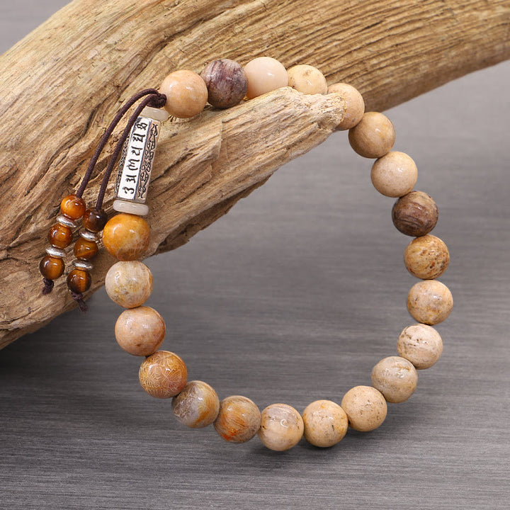 Buddha Stones Weathered Stone Om Mani Padme Hum Strengthen Bracelet - Weathered Stone - image 0