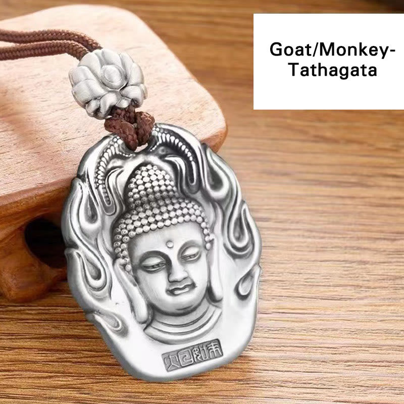 Buddha Stones Chinese Zodiac Natal Buddha Om Mani Padme Hum Lotus Compassion Necklace Pendant - image 5