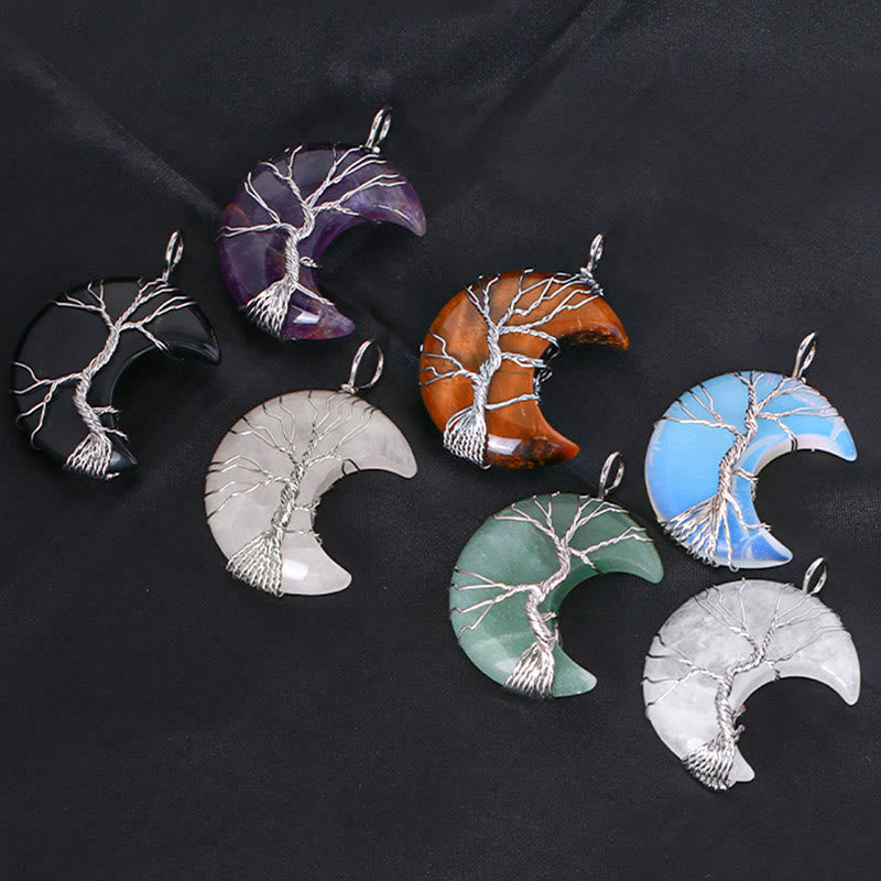 Buddha Stones Natural Quartz Crystal Moon Tree Of Life Healing Energy Necklace Pendant - image 19