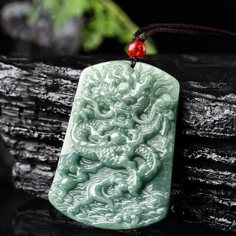Buddha Stones Natural Jade Chinese Zodiac Dragon Sea Luck String Necklace Pendant - image 6