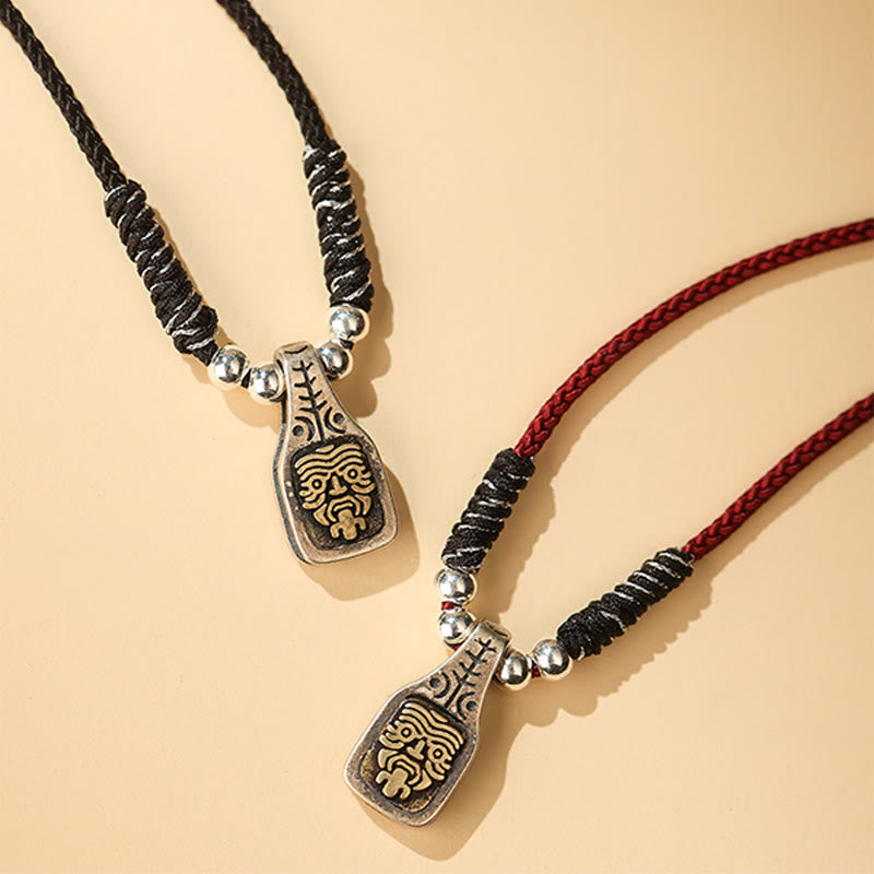 Buddha Stones Tibetan 925 Sterling Silver Zakiram Goddess of Wealth Protection Rope Necklace Pendant - image 0
