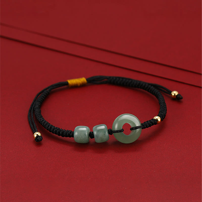 Buddha Stones 2Pcs Green Aventurine White Jade Peace Buckle Luck Braided Couple Bracelet - image 0