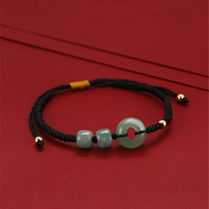 Buddha Stones 2Pcs Green Aventurine White Jade Peace Buckle Luck Braided Couple Bracelet - image 0