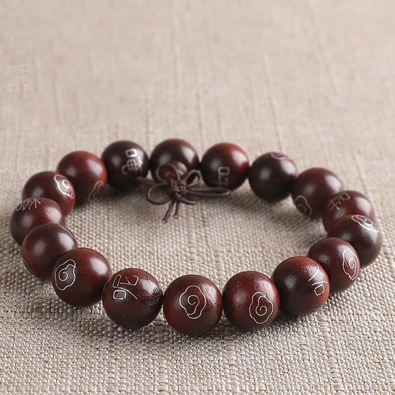 Buddha Stones 925 Sterling Silver Inlaid Small Leaf Red Sandalwood Om Mani Padme Hum Character Auspicious Clouds Protection Bracelet - 12mm - image 7