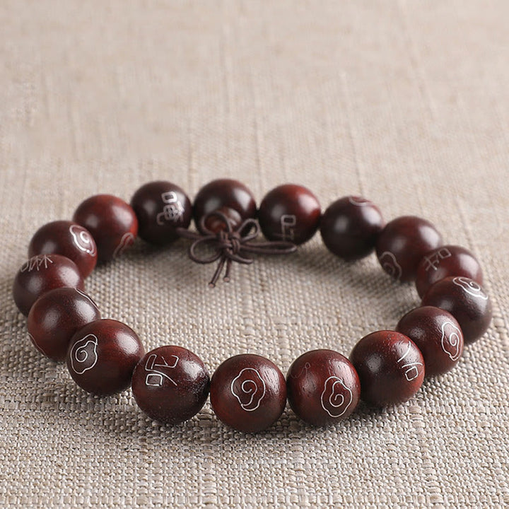 Buddha Stones 925 Sterling Silver Inlaid Small Leaf Red Sandalwood Om Mani Padme Hum Character Auspicious Clouds Protection Bracelet - 12mm - image 7