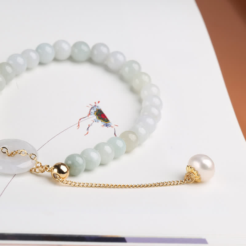 Buddha Stones Natural Jade Pearl Peace Buckle Prosperity Luck Bracelet - image 5