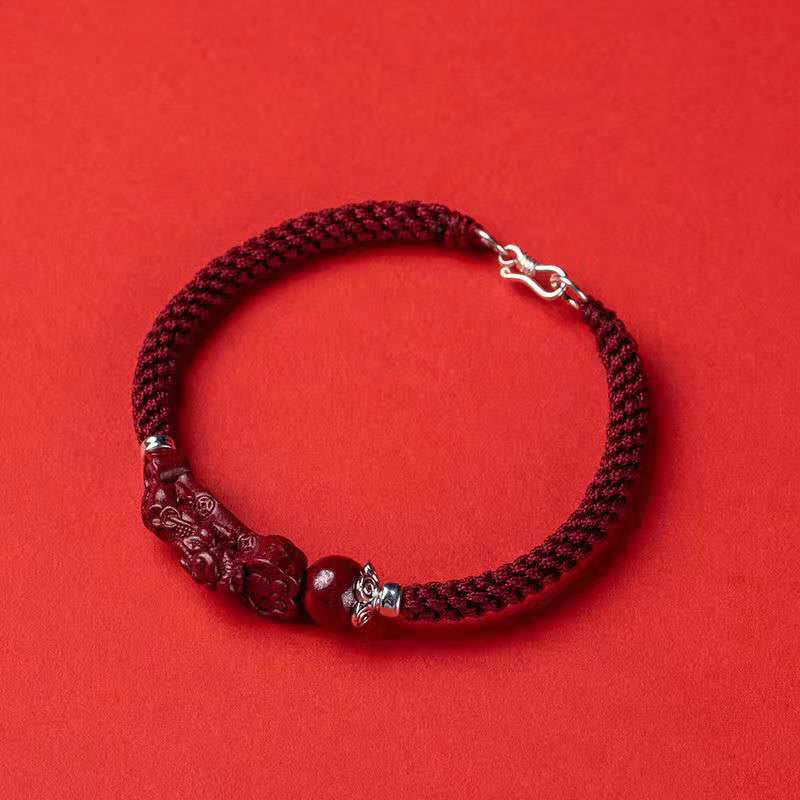 Buddha Stones Handcrafted PiXiu Cinnabar Wealth Luck Braided Bracelet - image 1