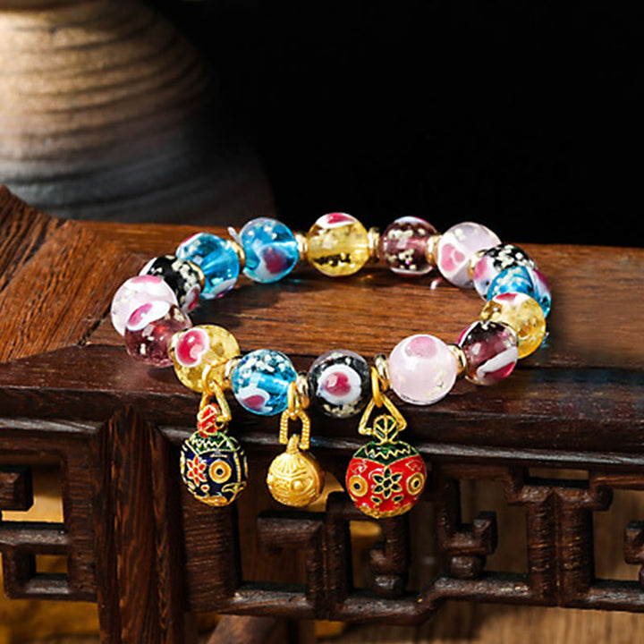 Buddha Stones Gold Swallowing Beast Family Pink Love Heart Luminous Fluorescent Liuli Glass Bead Bracelet - Multicolored - Gold Swallowing Beast Family - image 3